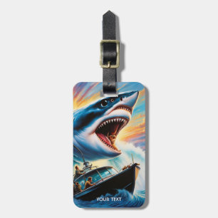 Etiqueta De Bagagem Fantasy Cute Vivid Shark Attacando Boat