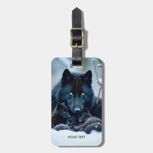 Etiqueta De Bagagem Fantasy Cute Wolf Two Pups (Frente Vertical)