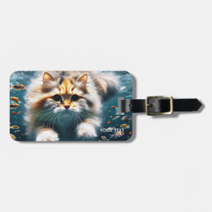 Etiqueta De Bagagem Fantasy Gato Bonito Nadando Submarino