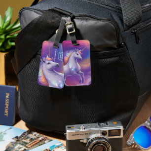 Etiqueta De Bagagem Fantasy Glitter Rainbow Unicorn Nuvens Cósmicas