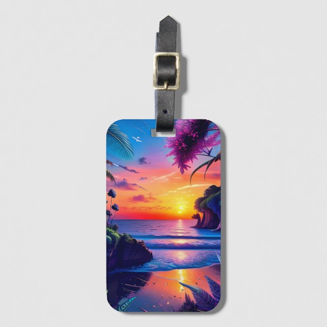 Etiqueta De Bagagem Fantasy Tropical Beach Two (Frente Vertical)