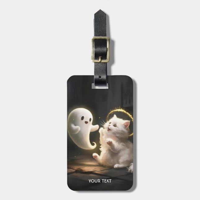 Etiqueta De Bagagem Fantasy White Ghost Cat (Frente Vertical)