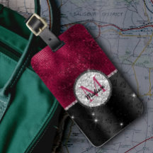 Faux Chic Silver Glitter Burgundy Monograma preto