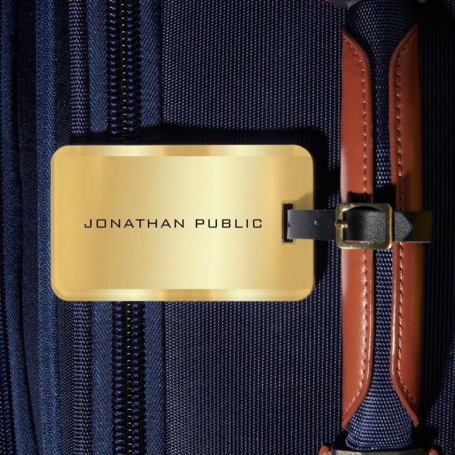 Etiqueta De Bagagem Faux Dourado Moderno Elegante Glam Trendy Modelo (Frente Insitu 4)