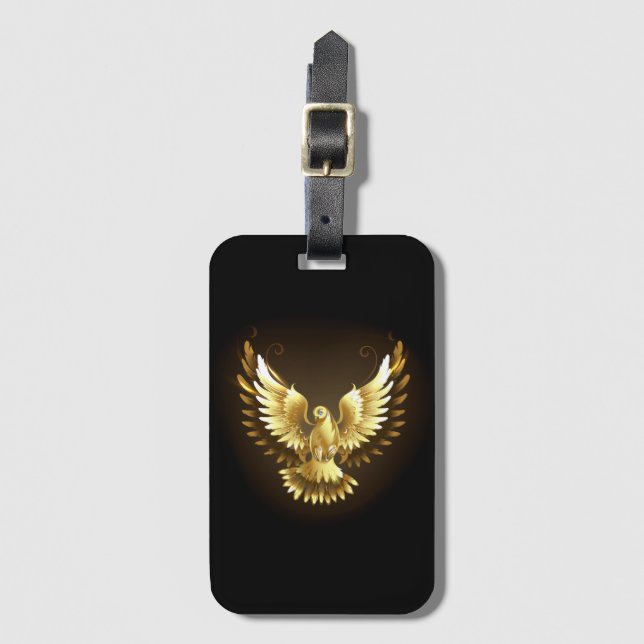 Etiqueta De Bagagem Faux Gold Foil Peace Dove em Preto (Frente Vertical)