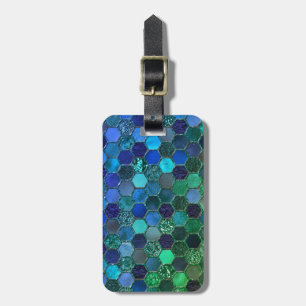 Etiqueta De Bagagem Favo de mel luxuoso do verde azul do brilho da