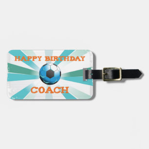 Etiqueta De Bagagem Feliz Aniversário Treinador de Futebol Laranja/Ver