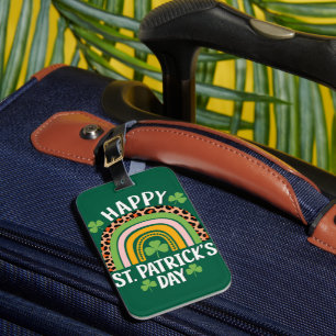 Etiqueta De Bagagem Feliz Dia de São Patrício Arco-íris Trevo