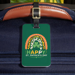 Etiqueta De Bagagem Feliz Dia de São Patrício Leopardo Arco-íris Fofo