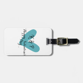 Etiqueta De Bagagem Feliz dia dos namorados turquesa coração nome letr