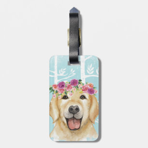 Etiqueta De Bagagem Feliz Flor Animal na Floresta Azul - Retriever Cac