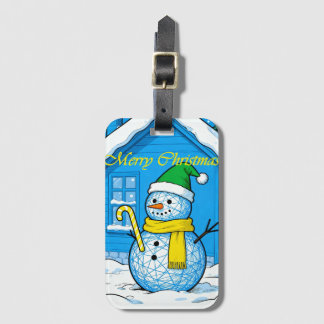 Etiqueta de Bagagem Feliz Natal Boneco de Neve, Fe