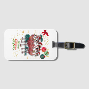 Etiqueta De Bagagem Feliz Natal Engraçado Flamingo com óculos de sol