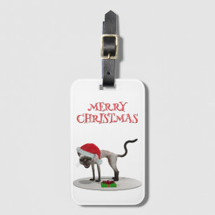 Etiqueta De Bagagem Feliz Natal. Gato com chapéu de Papai Noel