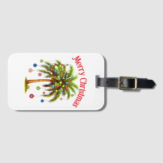 Etiqueta De Bagagem Feliz Natal Palm Tree Light Havaiana Tropical (Frente Horizontal)