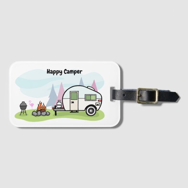 Etiqueta De Bagagem Feliz Trailer de Camper (Frente Horizontal)