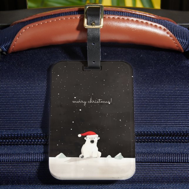Etiqueta De Bagagem Feliz Urso Polar de Natal! (Frente Insitu 2)