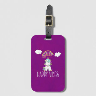 Etiqueta De Bagagem Feliz Vibes Tipografia Impressionante Rainbow & Un