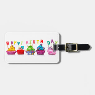 Etiqueta De Bagagem Felizes Cupcakes de aniversário
