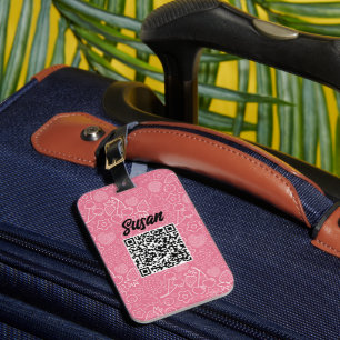 Etiqueta De Bagagem Feminino Morango Cereja Rosa Moderno.