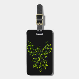 Etiqueta De Bagagem Fênix Verde Nasce em Preto
