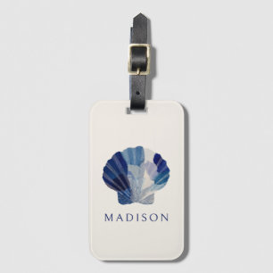 Etiqueta De Bagagem Férias Costeiras Tropicais de Seashell Azul