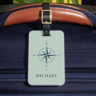 Etiqueta De Bagagem Férias personalizadas no estilo Campass em verde s