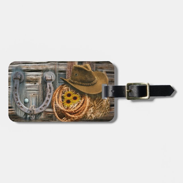 Etiqueta De Bagagem Ferradura ocidental do cowboy Hat Lasso (Frente Horizontal)