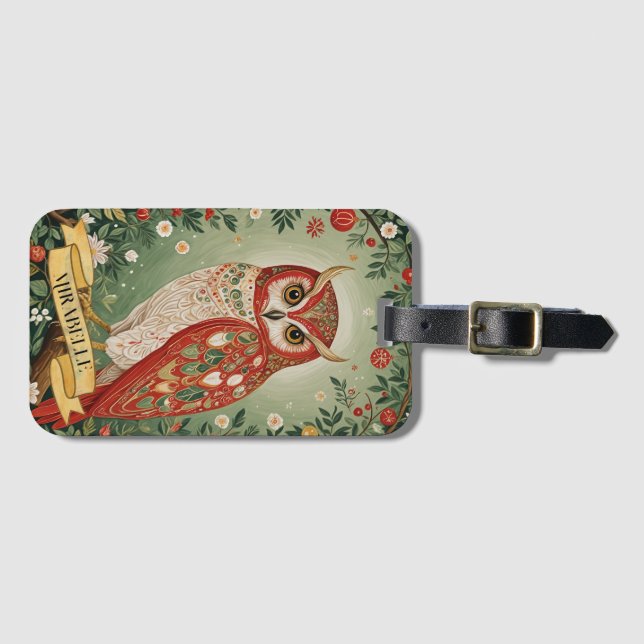 Etiqueta De Bagagem Festivo Foliage Owl Personalizado (Frente Horizontal)
