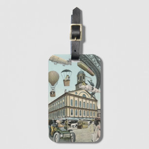 Etiqueta De Bagagem Ficção científica retrô, cidade steampunk vitorian
