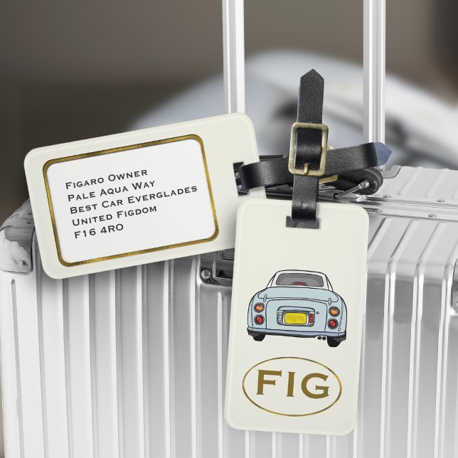 Etiqueta De Bagagem Figuras Monograma Pálido Aqua Figaro Bagagem (Fun blue figgy luggage tag for your road trip adventures. Just add your initials & address details)