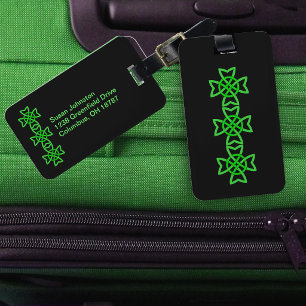 Etiqueta De Bagagem Fila de Bright Green Irish Celtic Knots Black