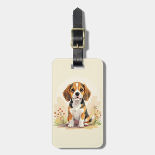 Etiqueta De Bagagem Filhote de Beagle Tricolor Preto, Marrom e Branco