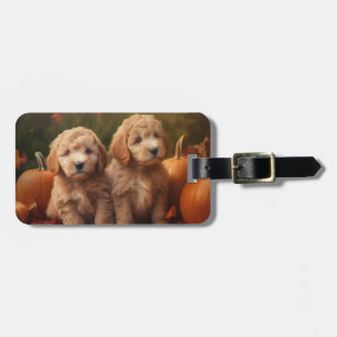 Etiqueta De Bagagem Filhote de Goldendoodle Delícia de Outono Abóbora