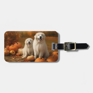 Etiqueta De Bagagem Filhote de Great Pyrenees Delícia de Outono Abóbor