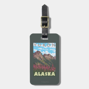 Etiqueta De Bagagem Fireweed & montanhas - Yukon, Alaska
