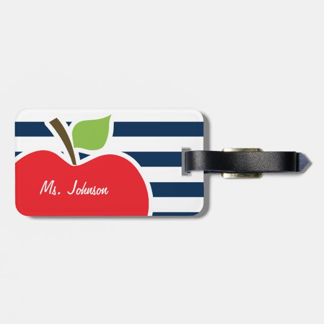 Etiqueta De Bagagem Fitas Horizontais Azuis Escuras; Maçã (Traseira Horizontal)