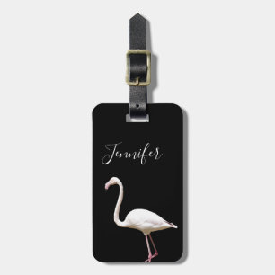 Etiqueta De Bagagem Flamingo Bird, em nome personalizado preto