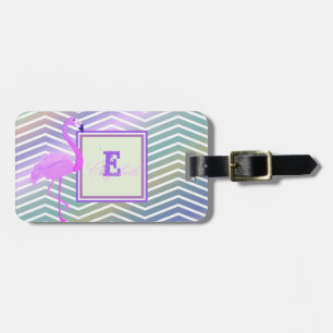 Etiqueta De Bagagem Flamingo Chevron Zigue-Zague, Monograma-Personaliz
