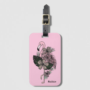 Etiqueta De Bagagem Flamingo Cor-de-Cor e Nome Personalizado