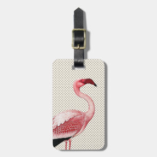 Etiqueta De Bagagem Flamingo cor-de-rosa em bolinhas do vintage