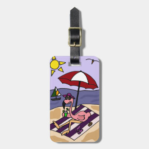 Etiqueta De Bagagem Flamingo cor-de-rosa engraçado na praia