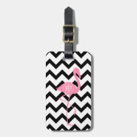Flamingo cor-de-rosa Monogrammed + Chevron preto