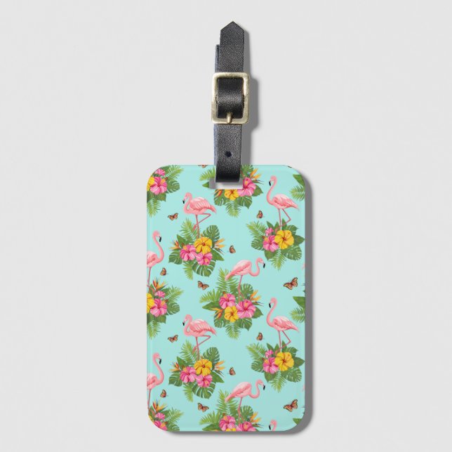 Etiqueta De Bagagem Flamingo e Borboletas 3 (Frente Vertical)