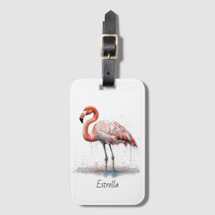 Etiqueta De Bagagem Flamingo Radiance: Watercolor Flamingo, personaliz