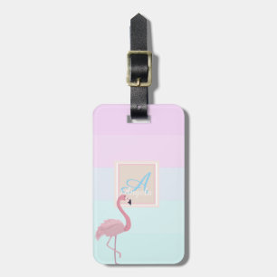 Etiqueta De Bagagem Flamingo Rosa com Listras Ombre Monograma Personal