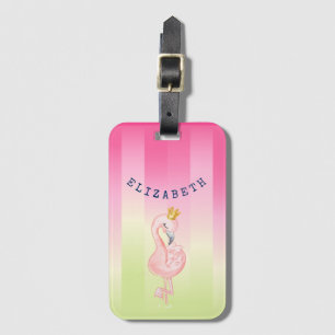 Etiqueta De Bagagem Flamingo Rosa Fofo com Listras Ombre