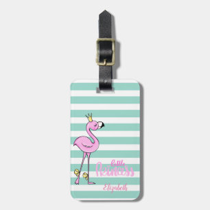 Etiqueta De Bagagem Flamingo Rosa,Listras Brancas de Hortelã,Princesin