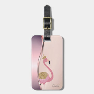 Etiqueta De Bagagem Flamingo Rosa Metálico Moderno Elegante