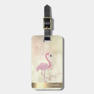 Etiqueta De Bagagem Flamingo Rosa Moderno e Legal, Bokeh - Personaliza